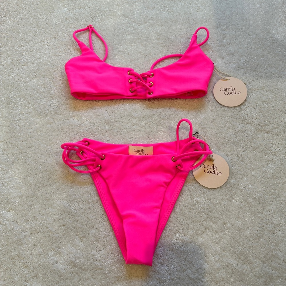 Athens Hot Pink Lace-Up Bikini Set
